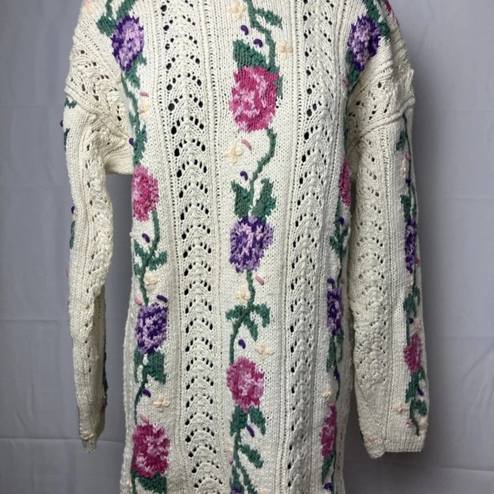 Vintage 90s Signatures By Northern Isles Knit Floral Cardigan L Cottagecore